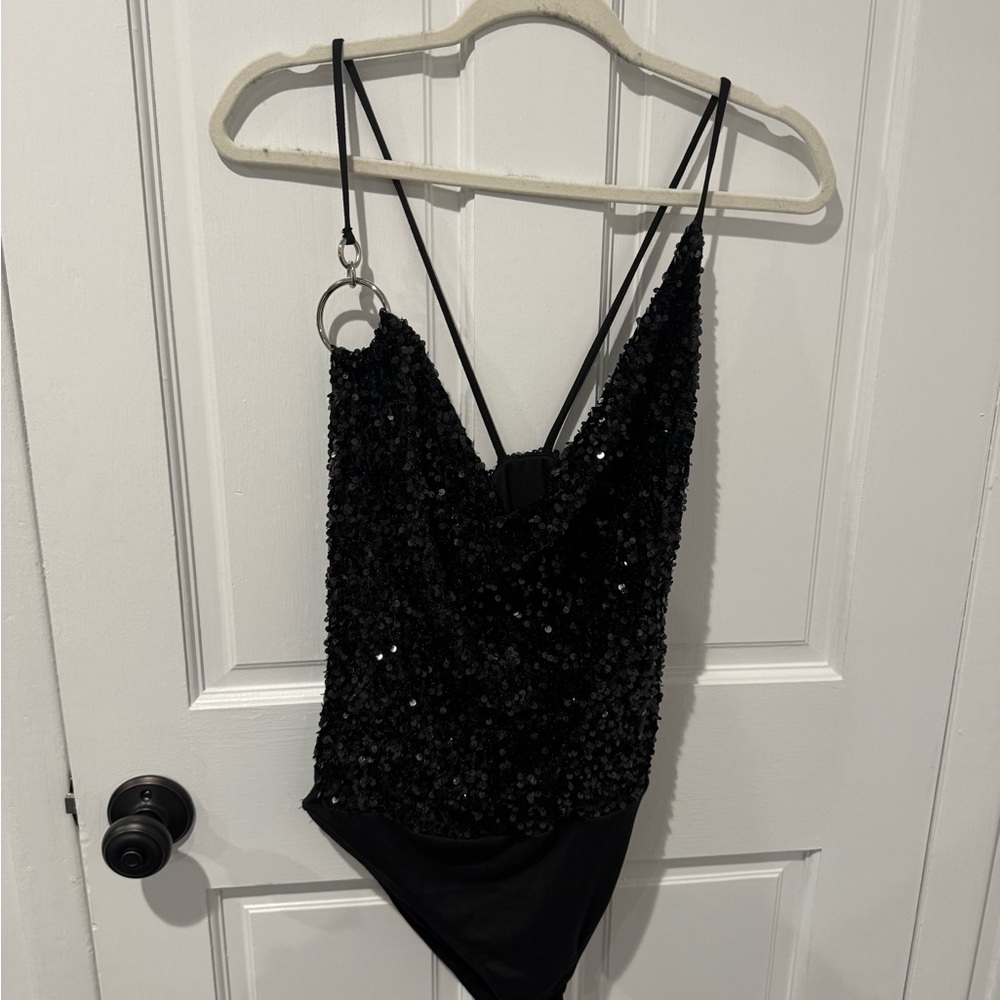 Fashion Nova Black Sequin Bodysuit